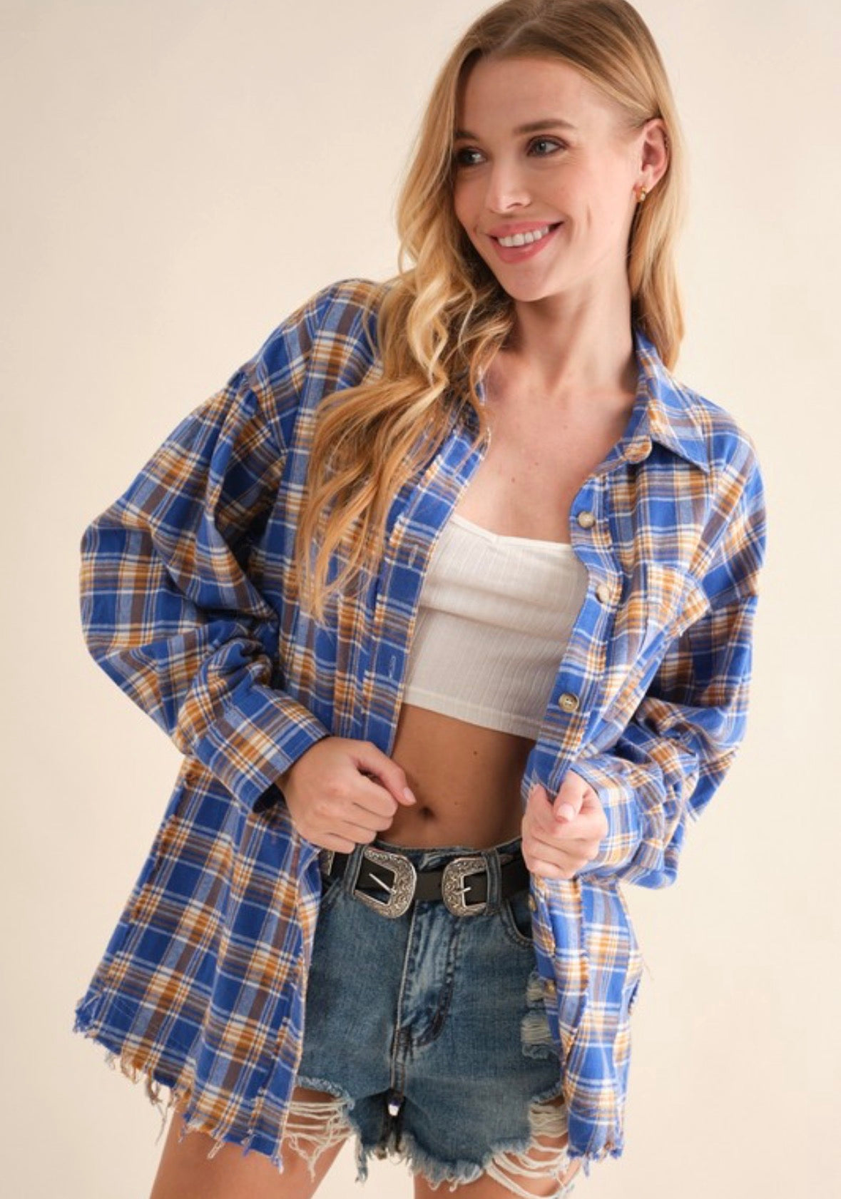 Blue B Howdy plaid top