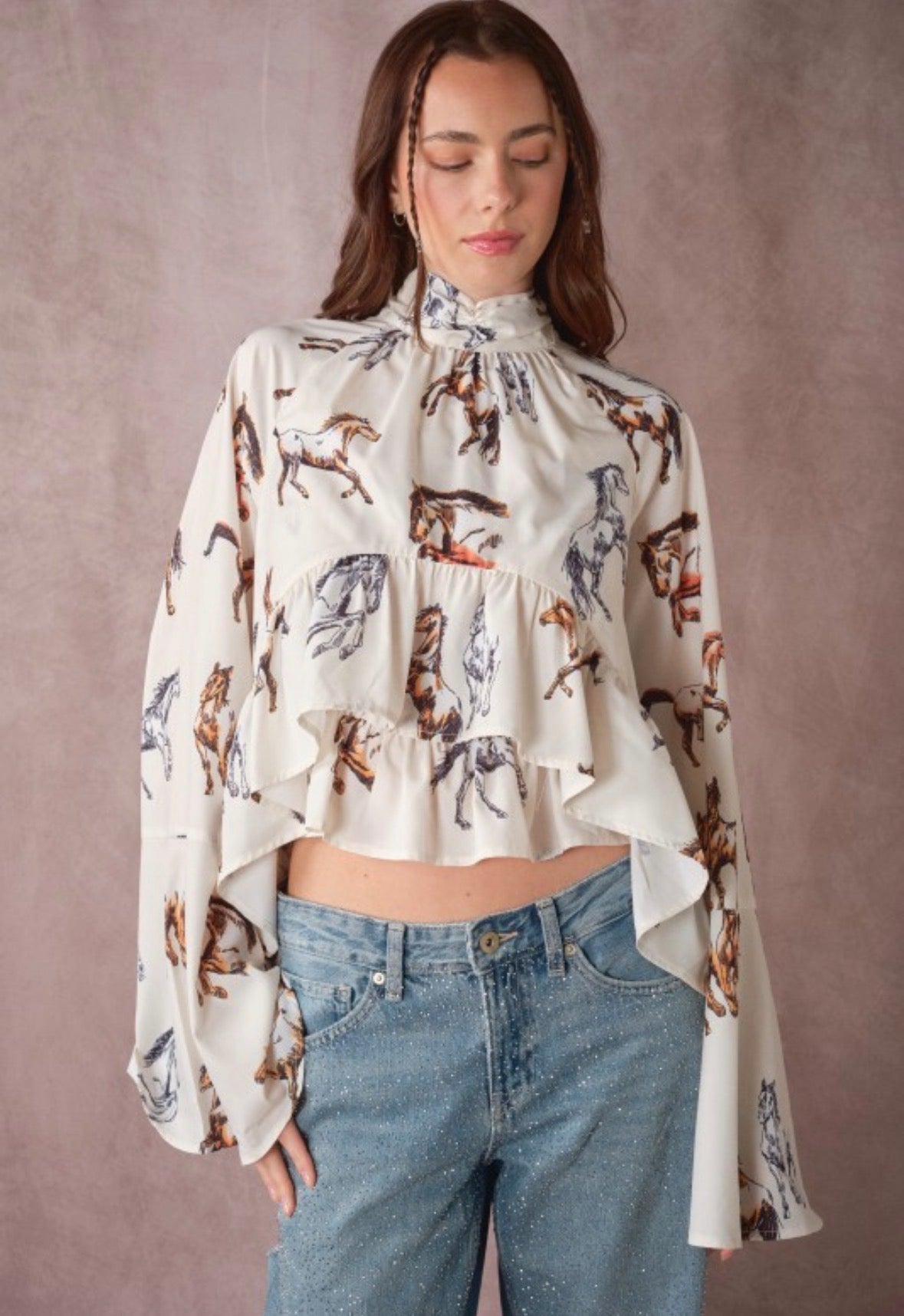 Blue B Horse Ruffle Blouse