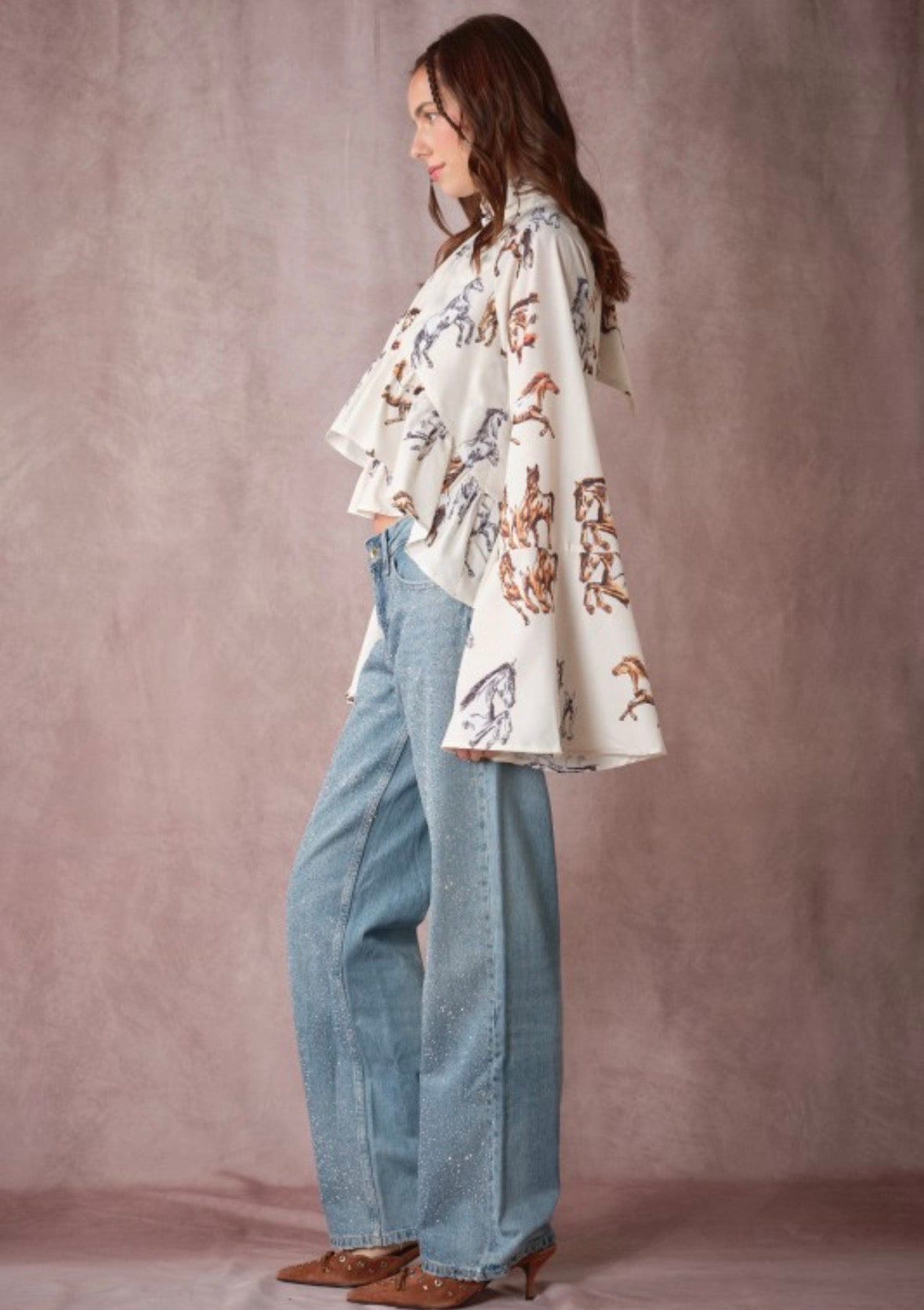 Blue B Horse Ruffle Blouse