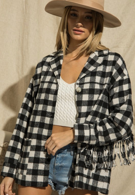 Plaid fringe jacket