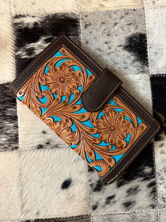 Handtooled leather wallet