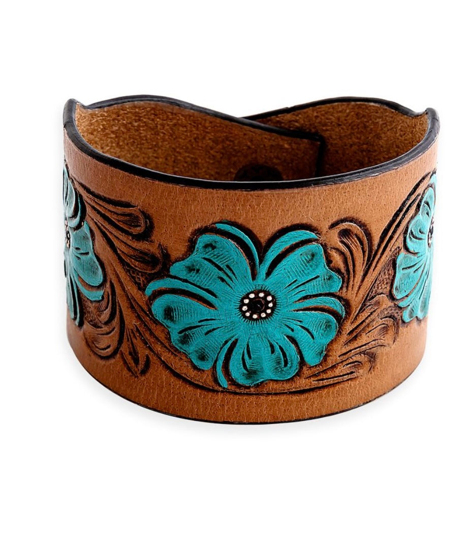 Myra Bold Blossom Leather Cuff Bracelet