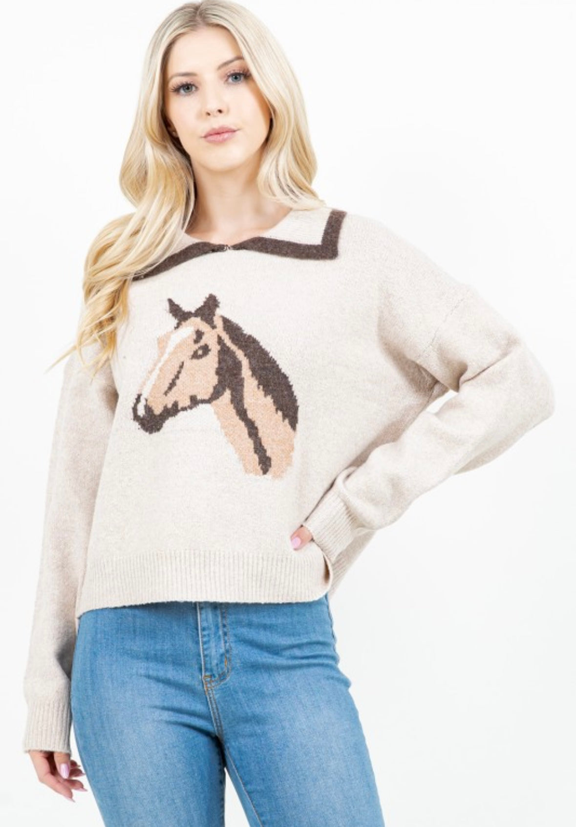 Last one M/L Collar horse knit sweater