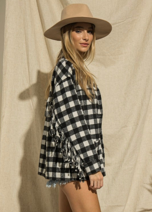 Plaid fringe jacket
