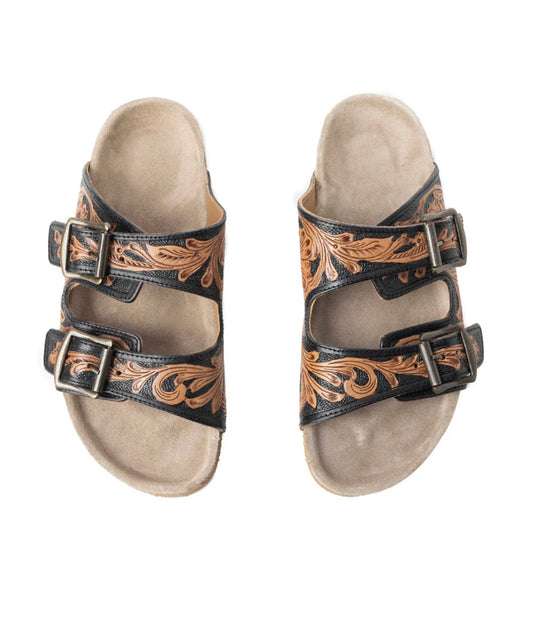 Myra Falling Feather Sandals-black & brown