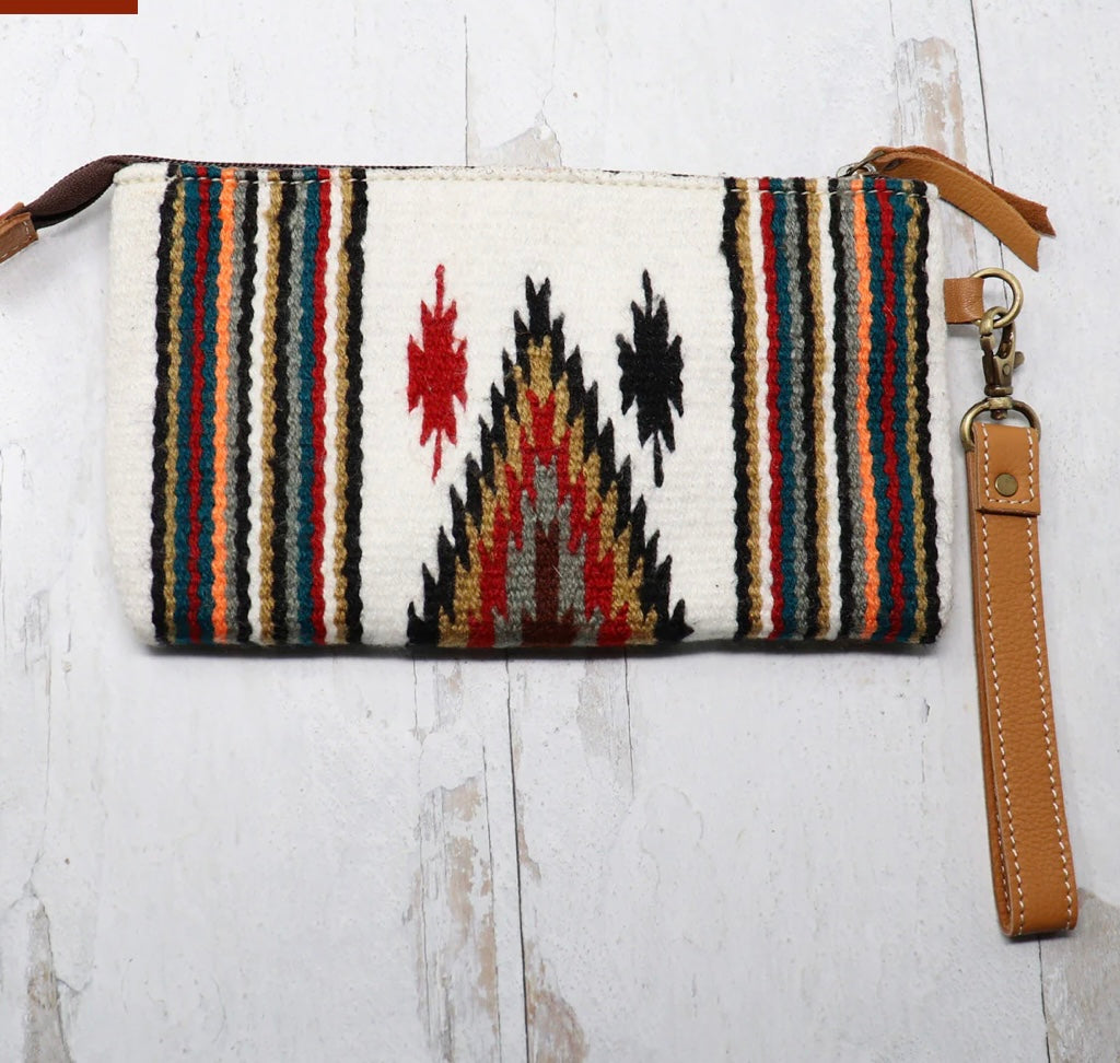 Woven southwestern serape fabric wristlet