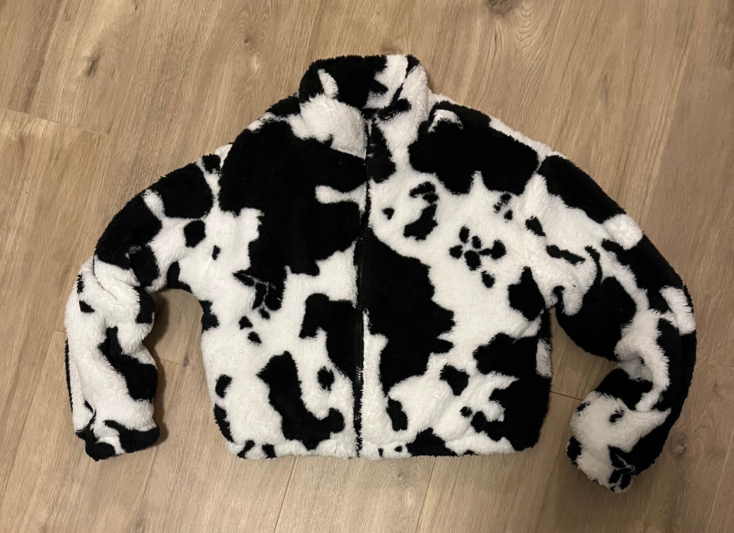 Cow print crop Sherpa zip up