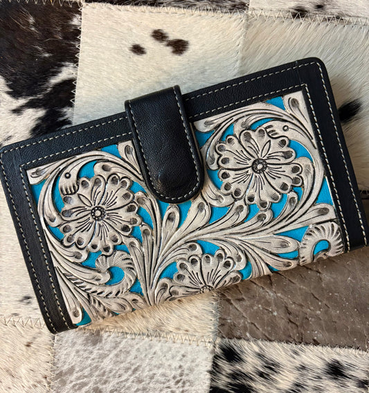Handtooled leather wallet