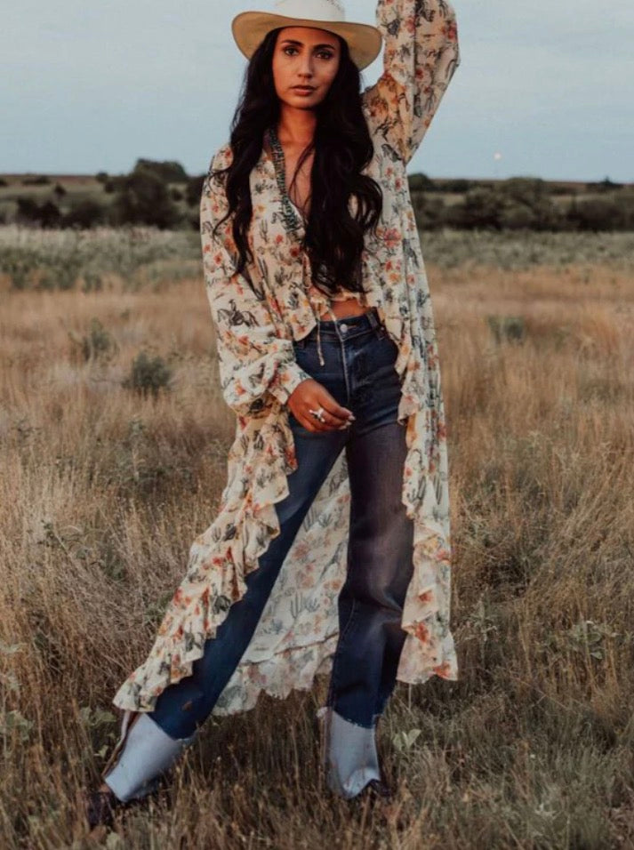 Turquoise Haven Prairie Bloom kimono