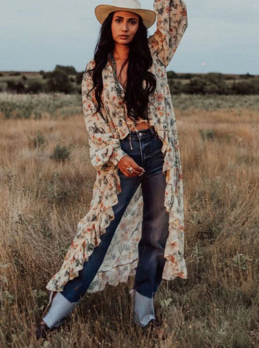 Turquoise Haven Prairie Bloom kimono