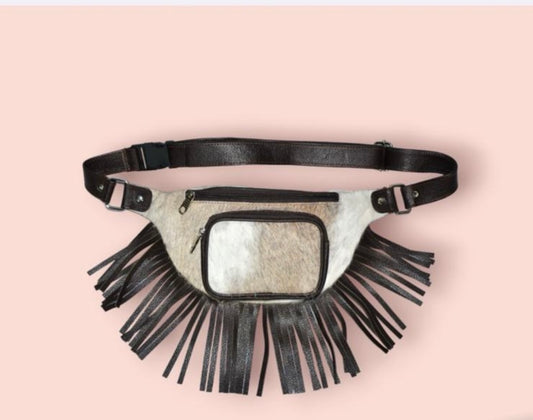 Cowhide fringe Fanny packs-black based