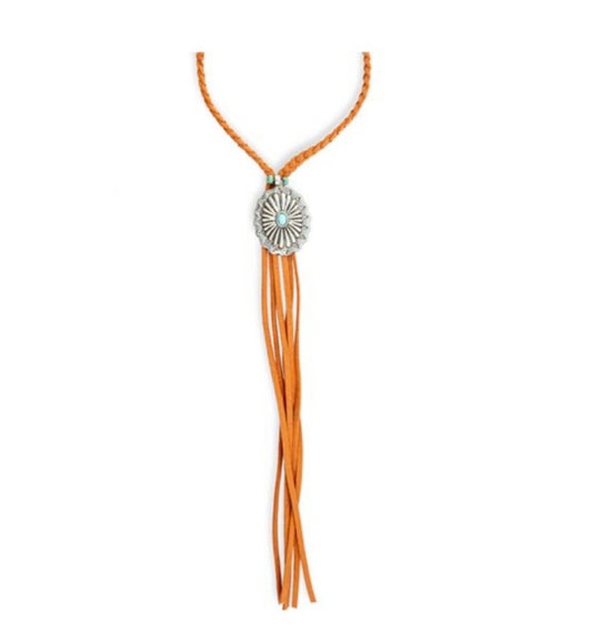 Myra skyfire leather fringe necklace