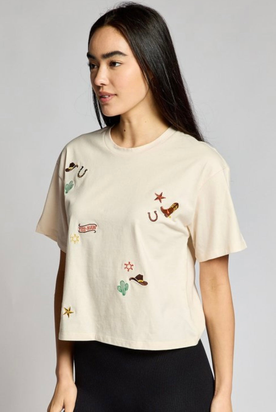 Last one small Western embroidery tee