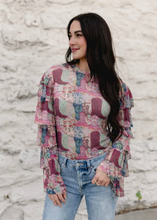 Turquoise Haven Painted Prairie Boot Mesh Top