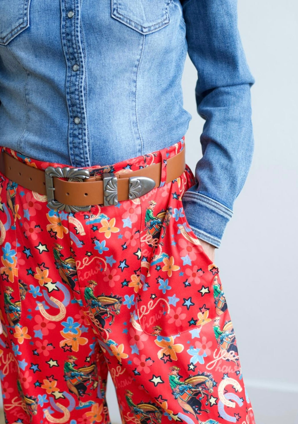 Turquoise Haven Rodeo red trouser pants