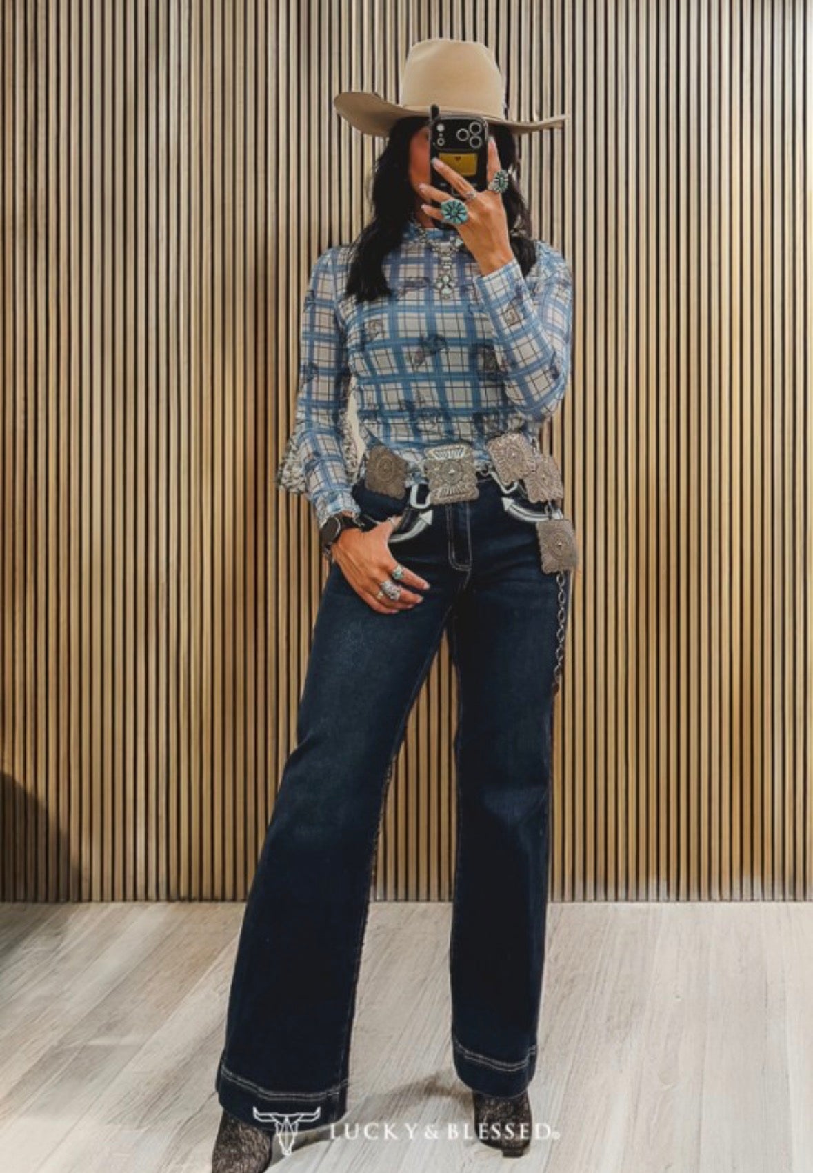 Lucky & Blessed Blue Skies Ranch Mesh Top