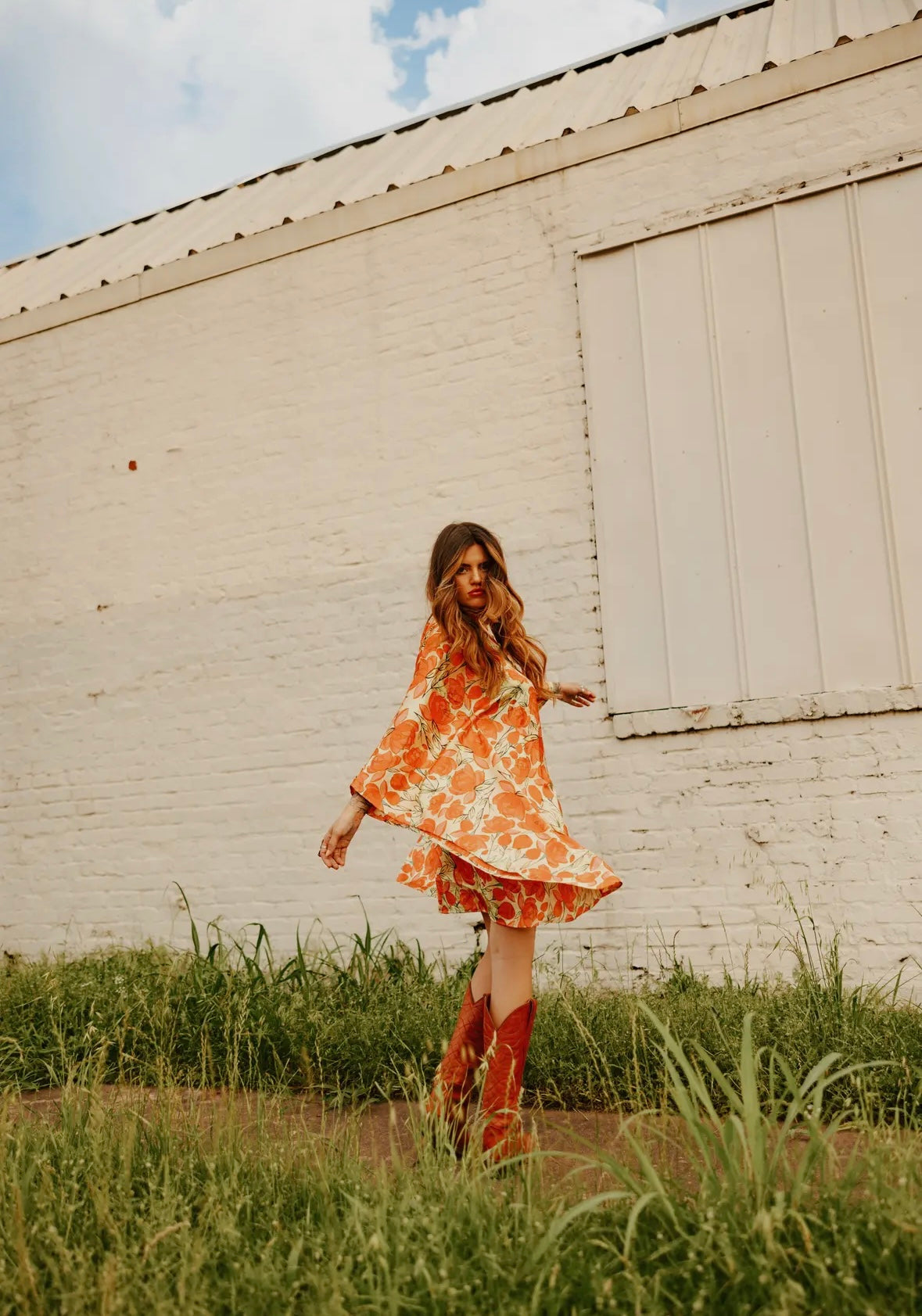 LADY THE BRAND LELLOW FLORAL KAFTAN MINI DRESS