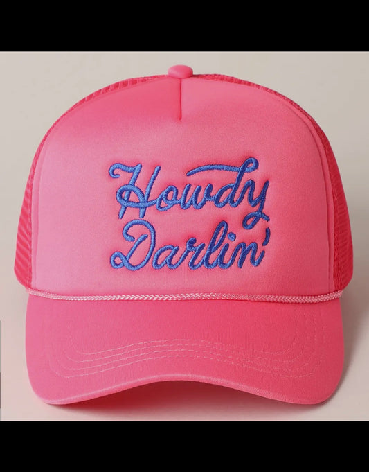 Pink howdy darlin embroidered hat