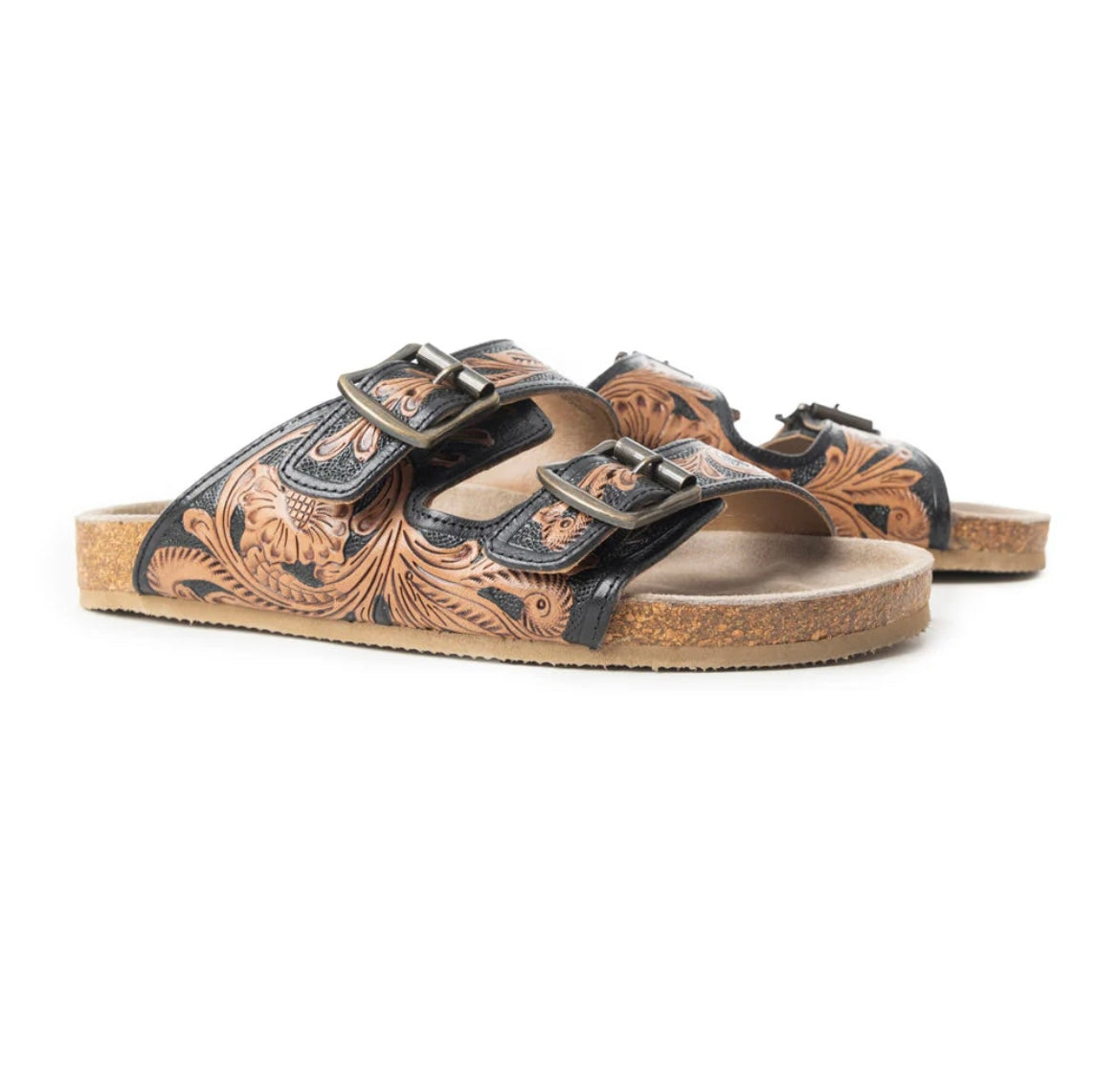 Myra Falling Feather Sandals-black & brown