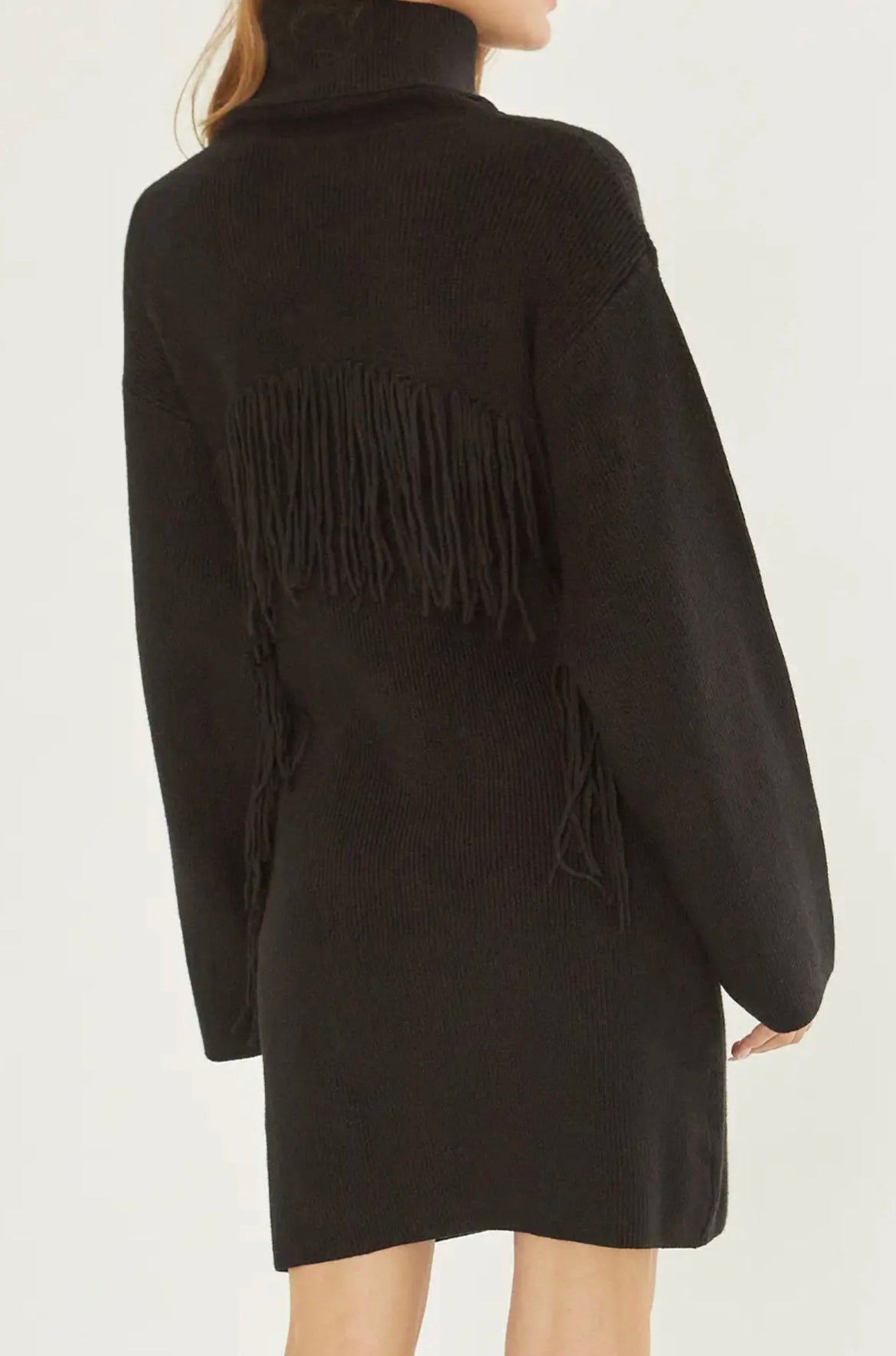 Fringe knit sweater dress