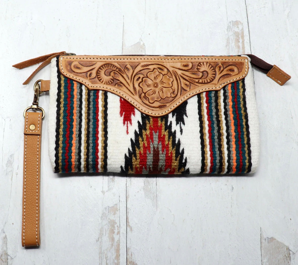 Woven southwestern serape fabric wristlet