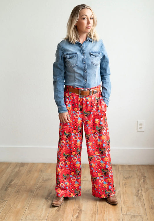 Turquoise Haven Rodeo red trouser pants