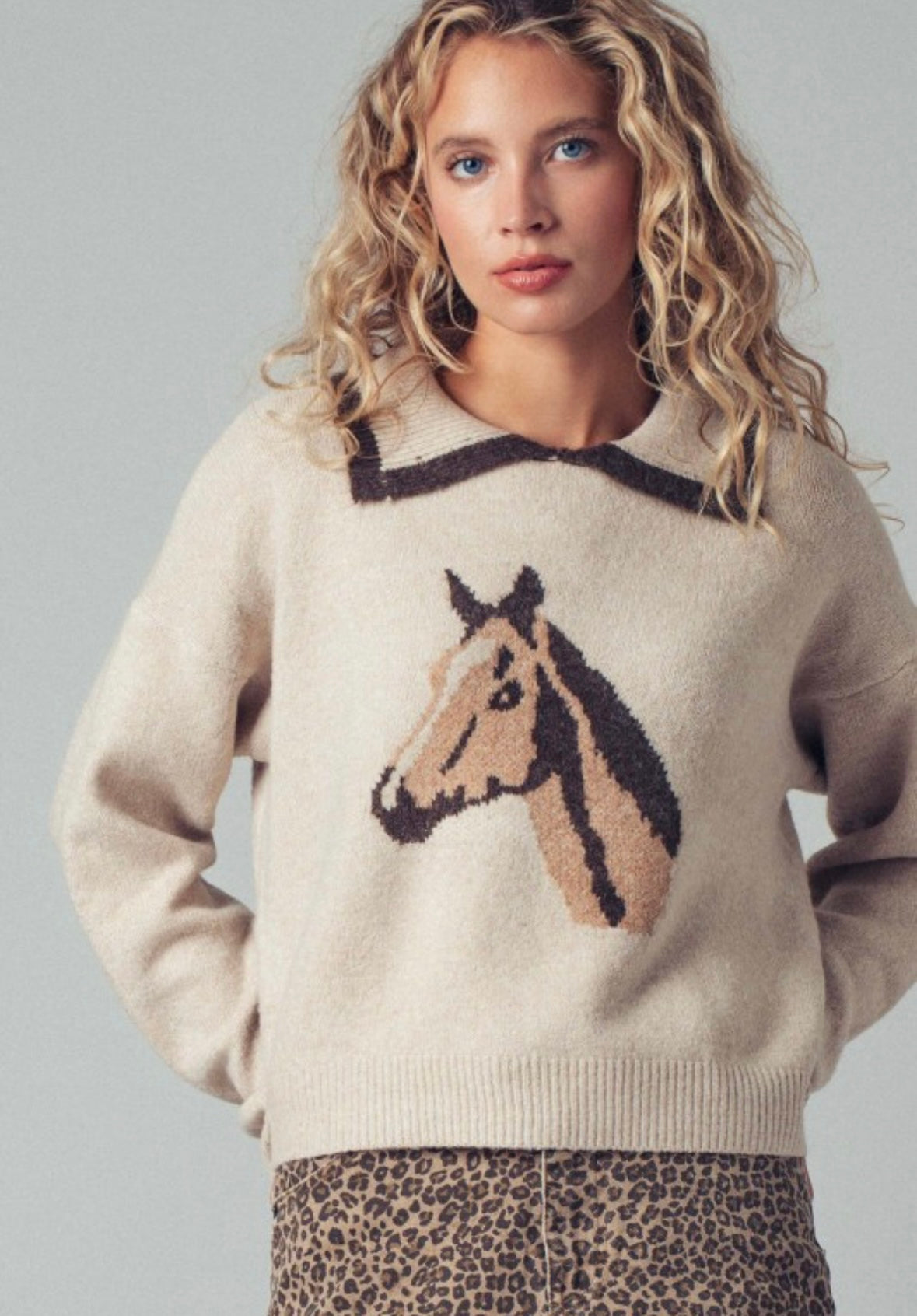 Last one M/L Collar horse knit sweater