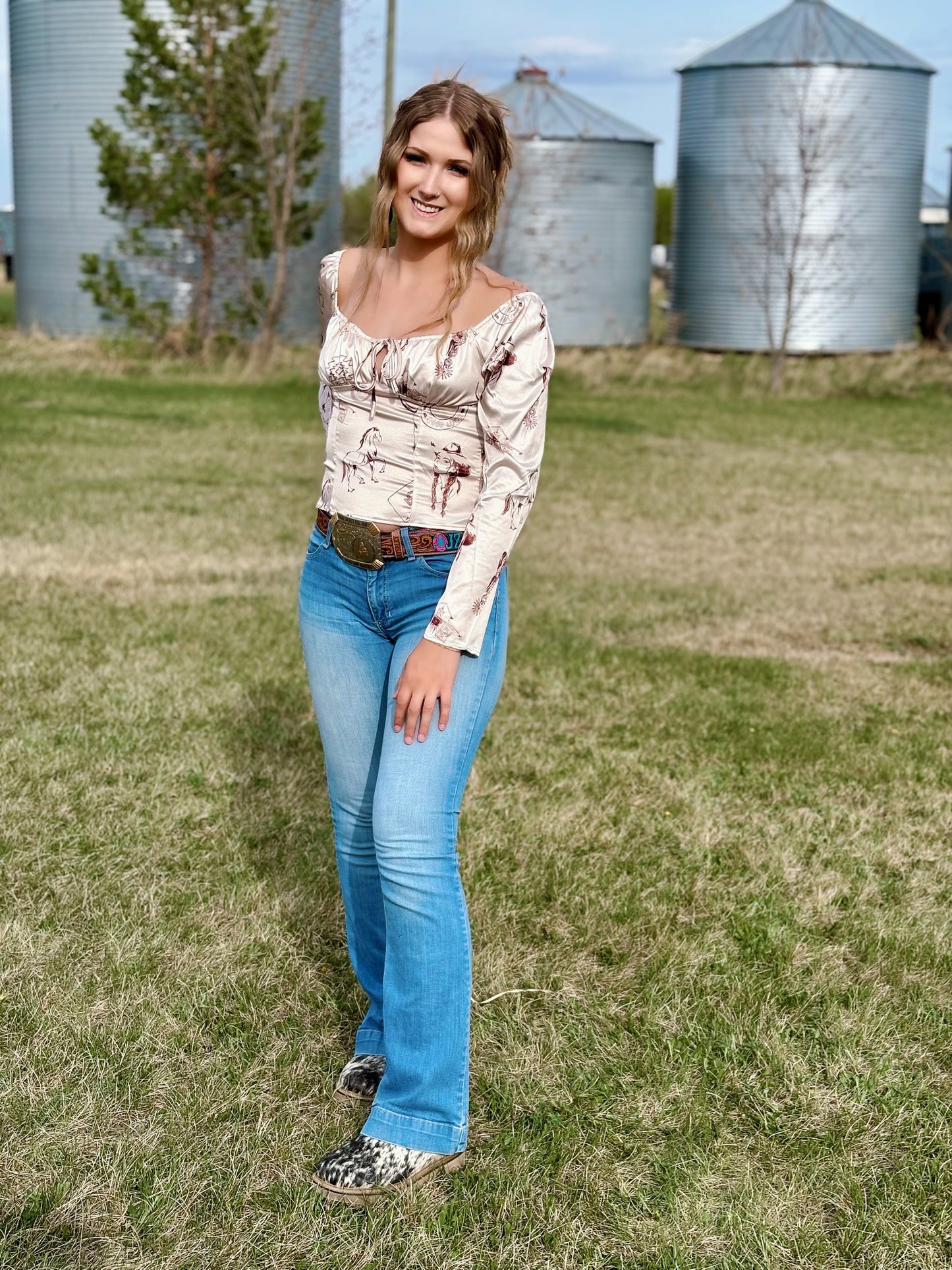 Last one XS Modern cowgirl collection satin top