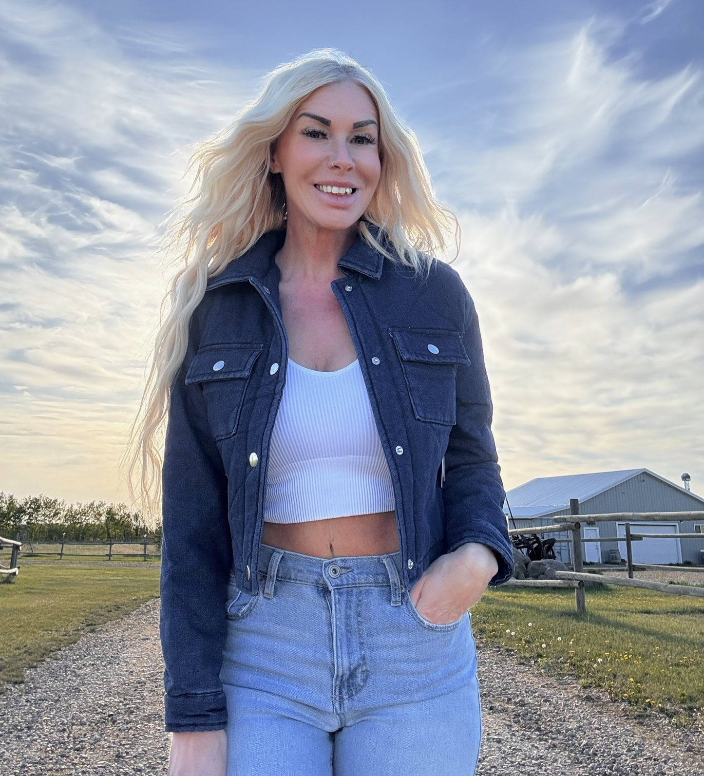 Last one large Dark Denim quilted jacket