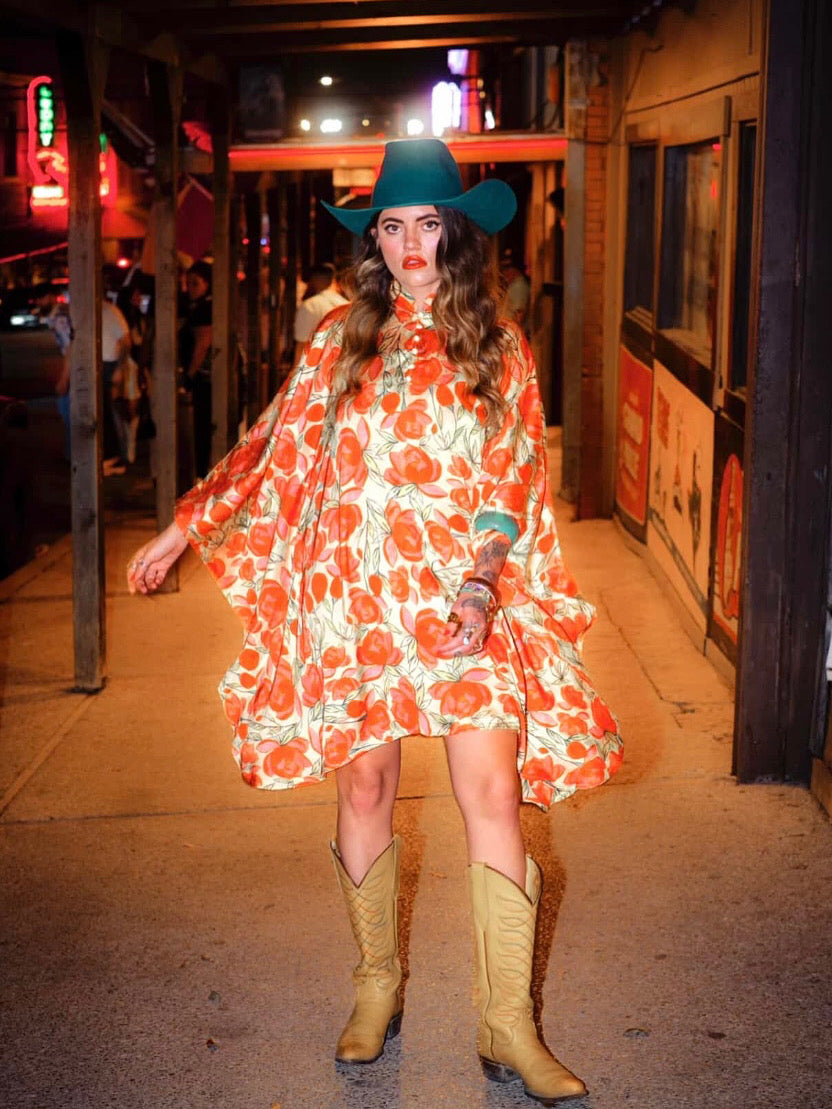 LADY THE BRAND LELLOW FLORAL KAFTAN MINI DRESS