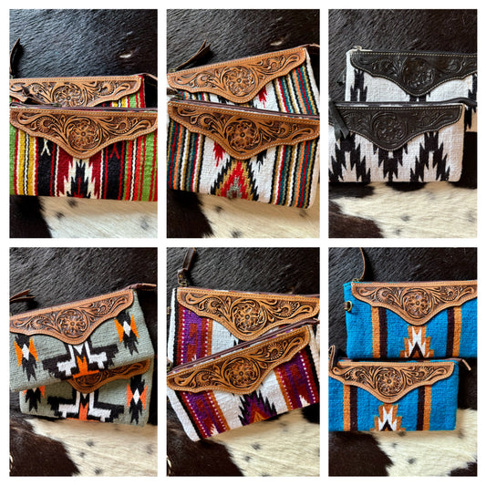 Woven southwestern serape fabric wristlet