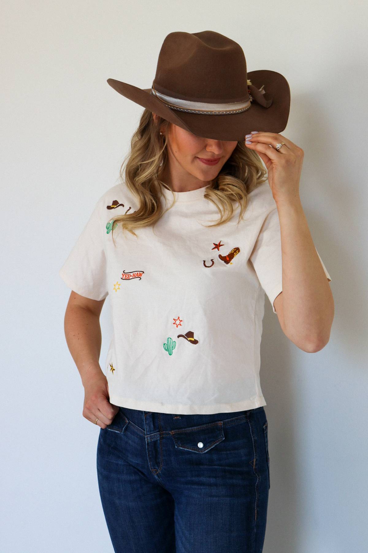 Last one small Western embroidery tee