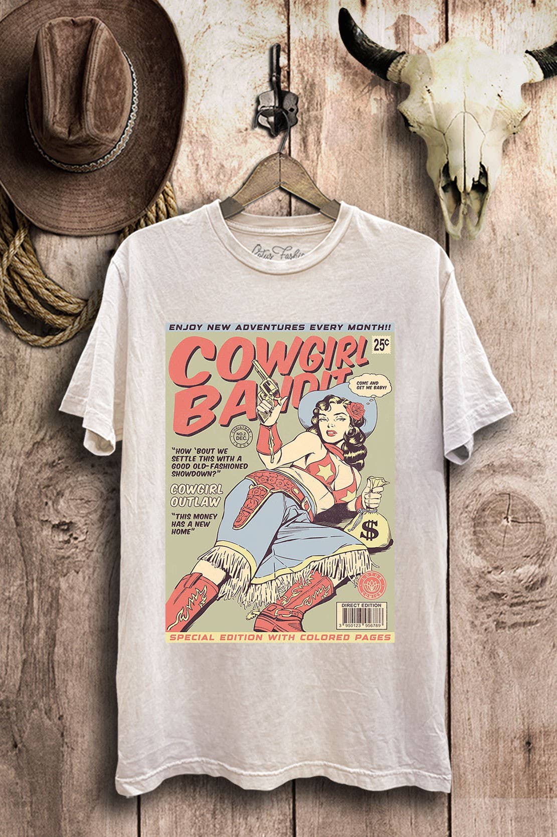 Cowgirl Bandit Western Comics Retro Graphic Top