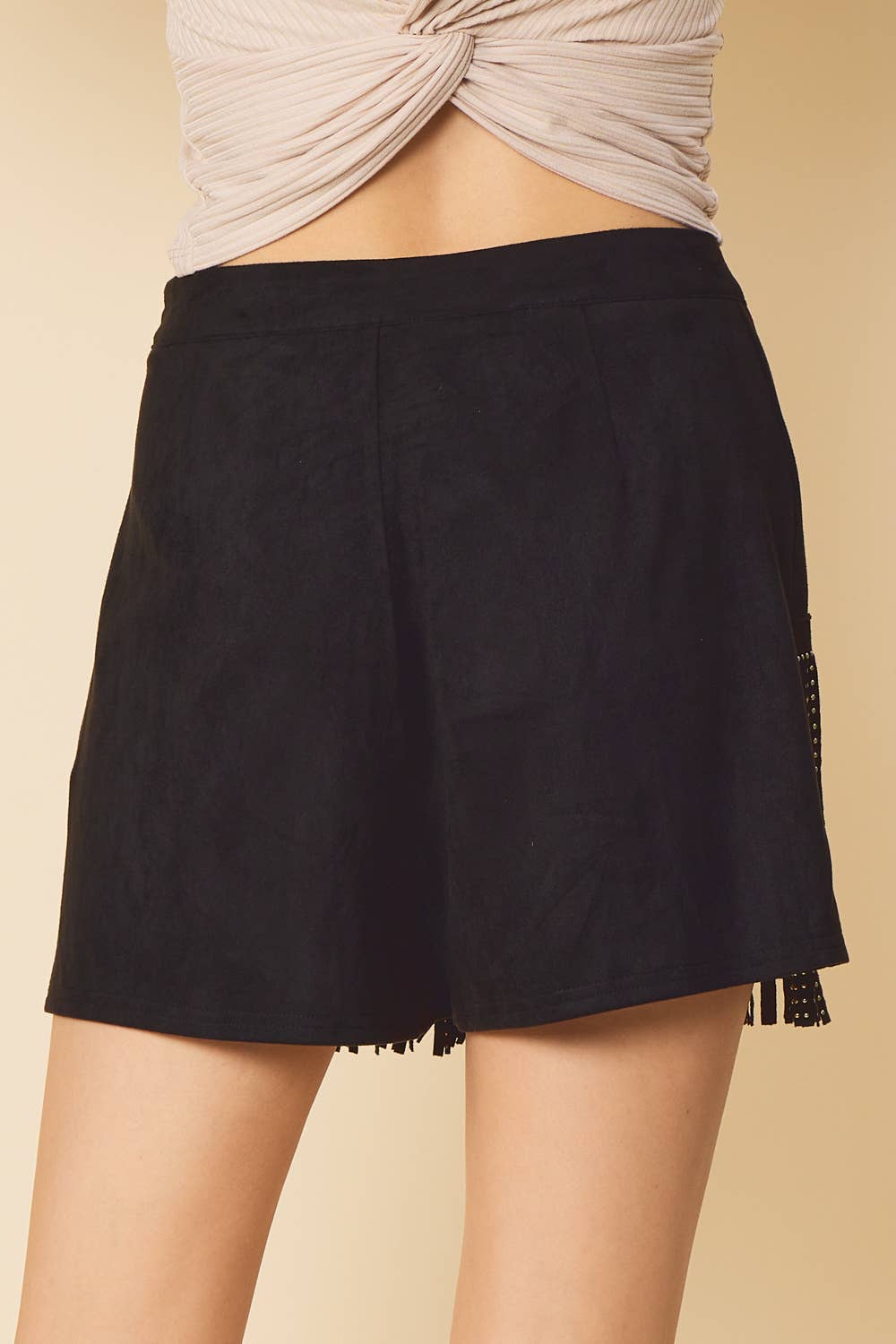 Black SKORT WITH STUDDED FRINGES AND SIDE ZIPPER