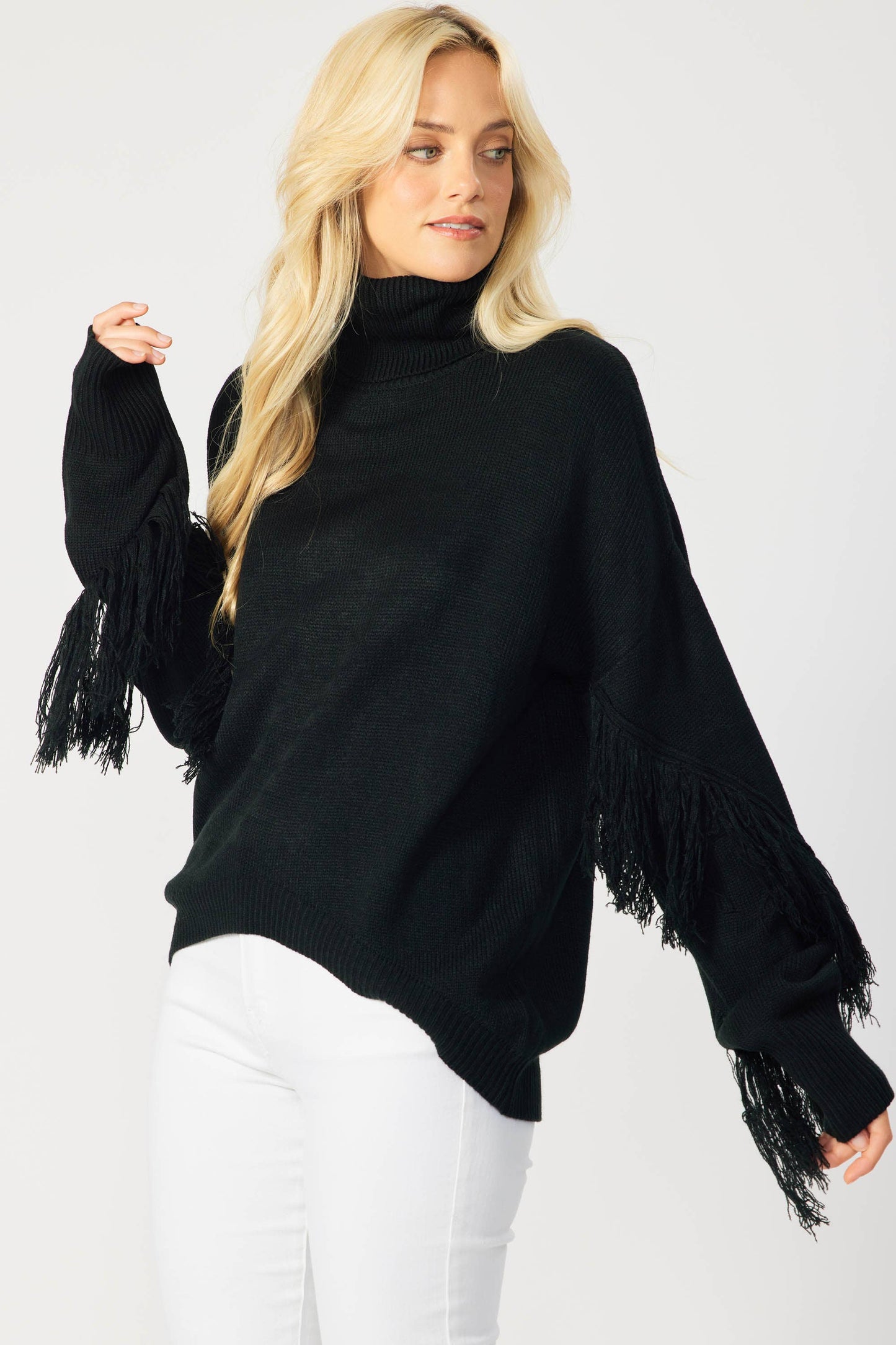 SOLID LONG SLEEVE TURTLE NECK SWEATER TOP