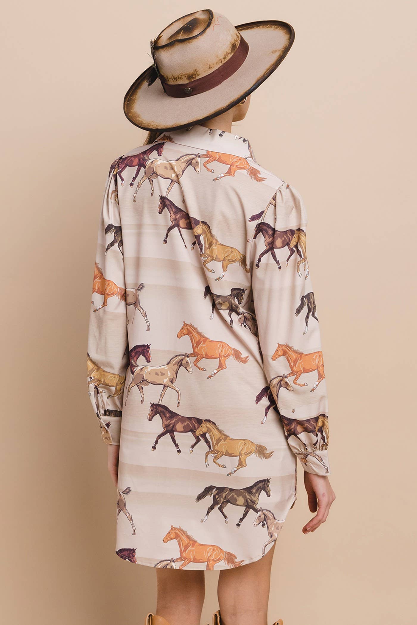 Horses Print  Button Down Shirt Dress