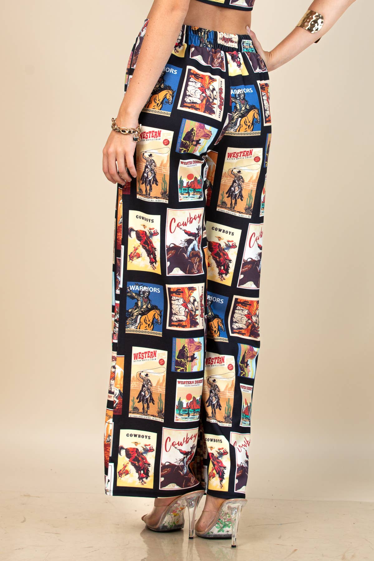 Western Cowboy Stamps Print Slack Pants