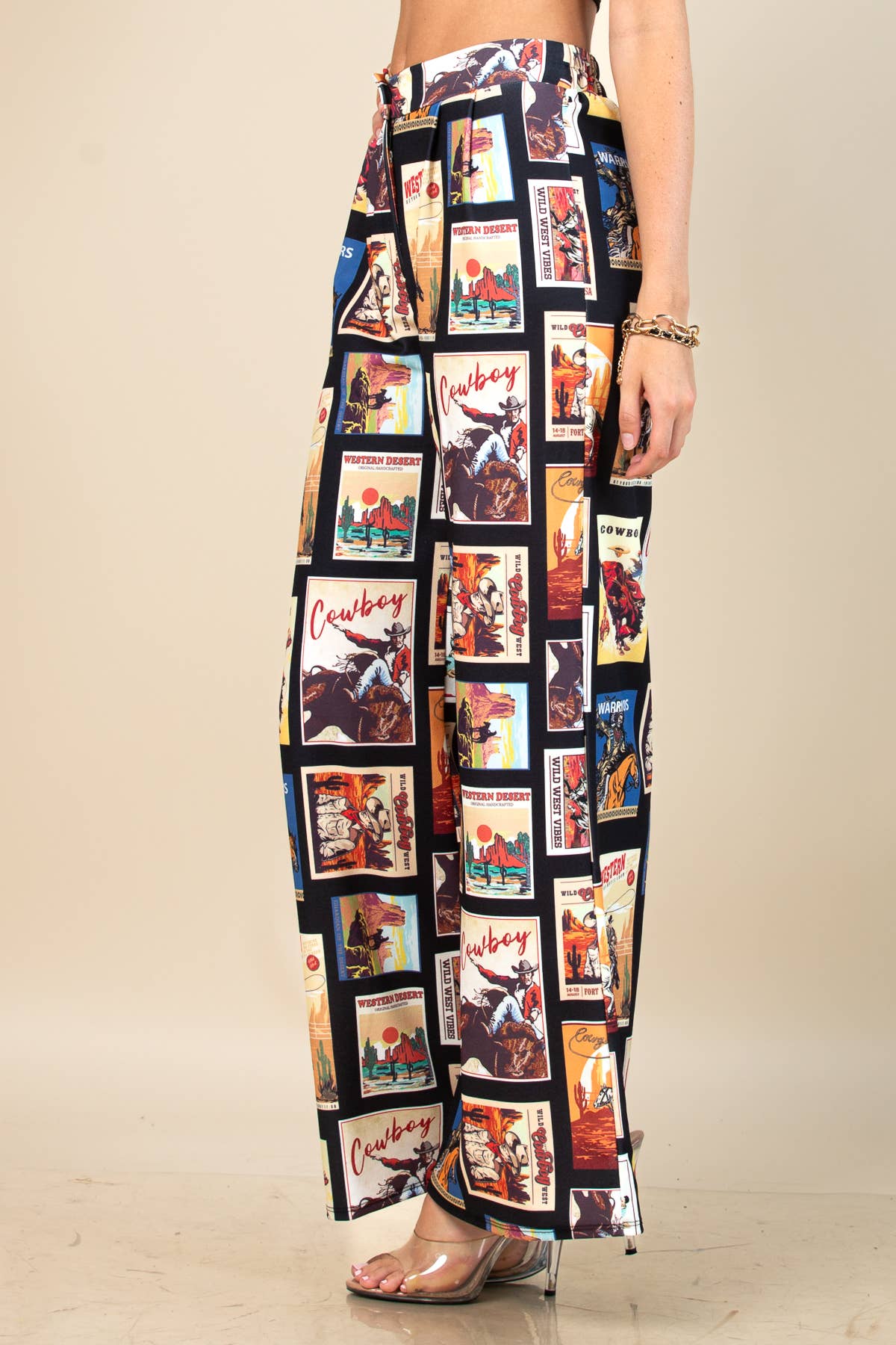 Western Cowboy Stamps Print Slack Pants