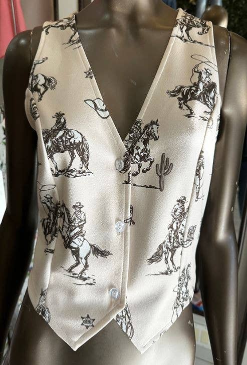 Western Cowboy Print Vest