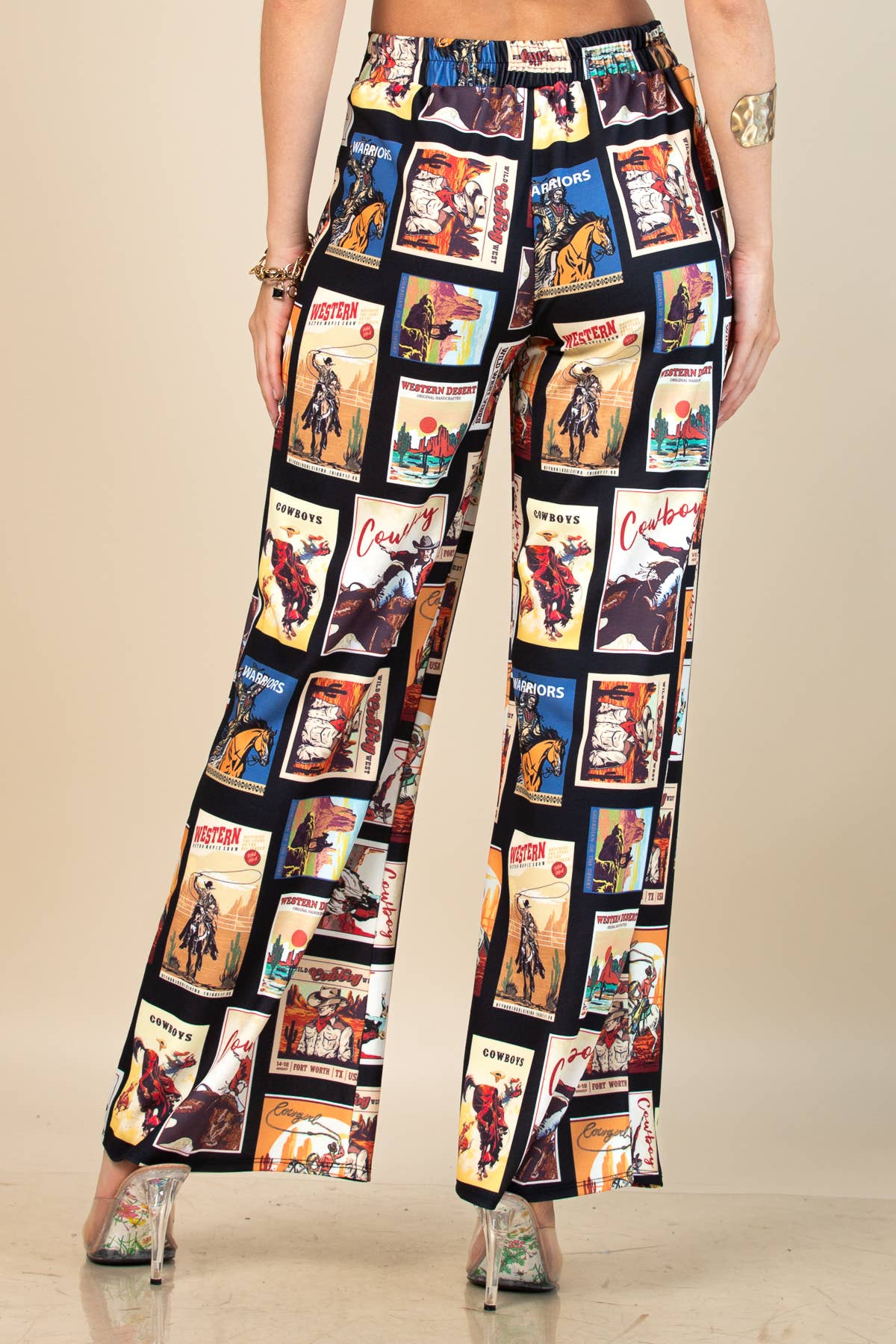 Western Cowboy Stamps Print Slack Pants