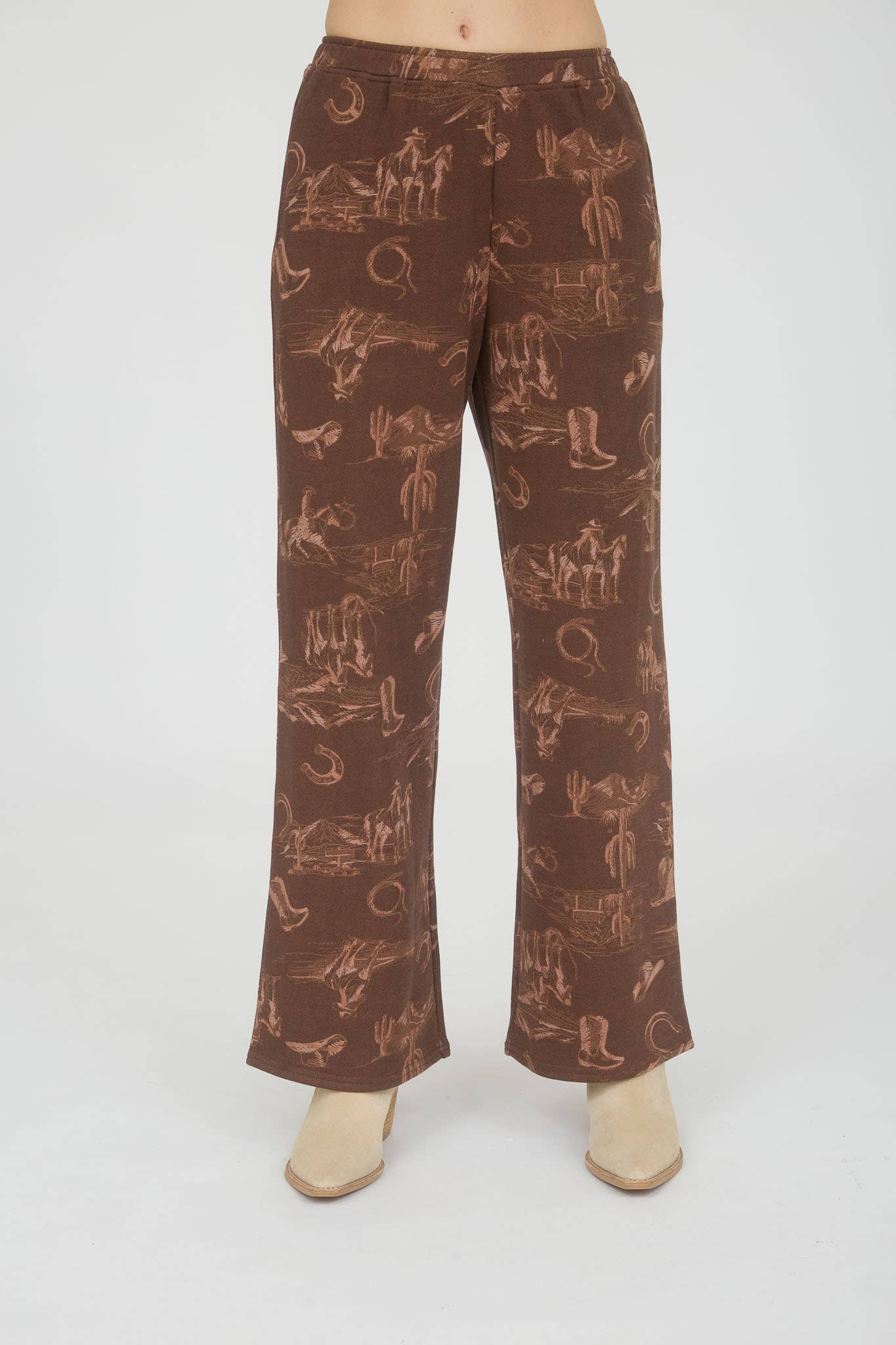 WESTERN PRINT ELASTIC WAIST JOGGERS