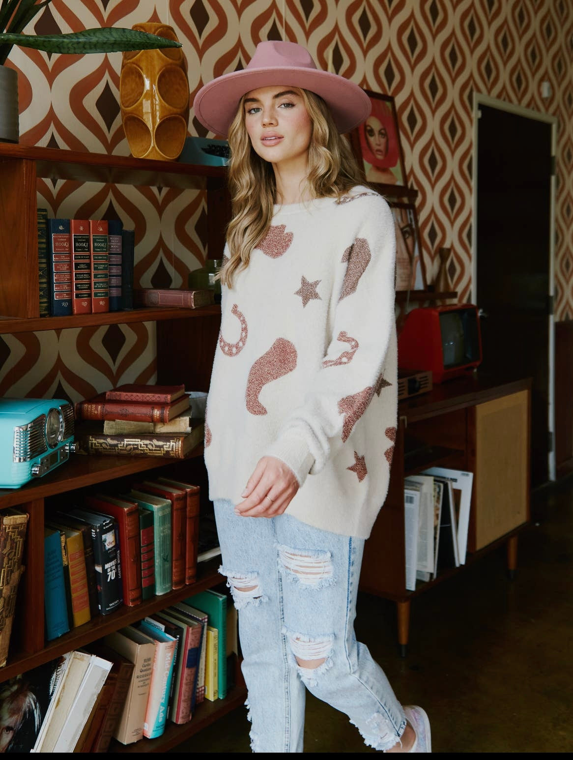 Fantastic Fawn Mohair blend Western sweater