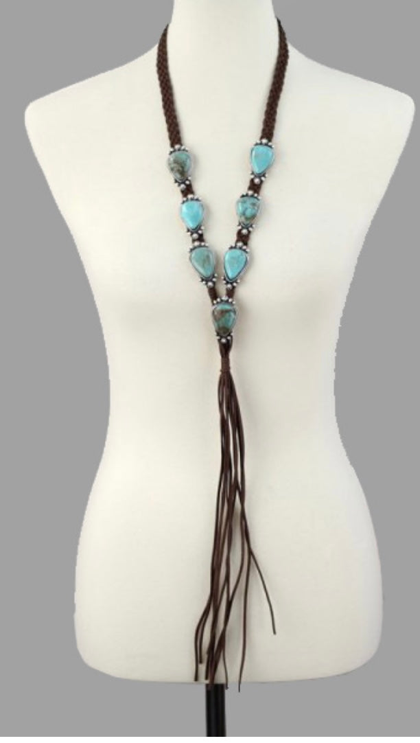 Natural Stone, Long Suede Necklace